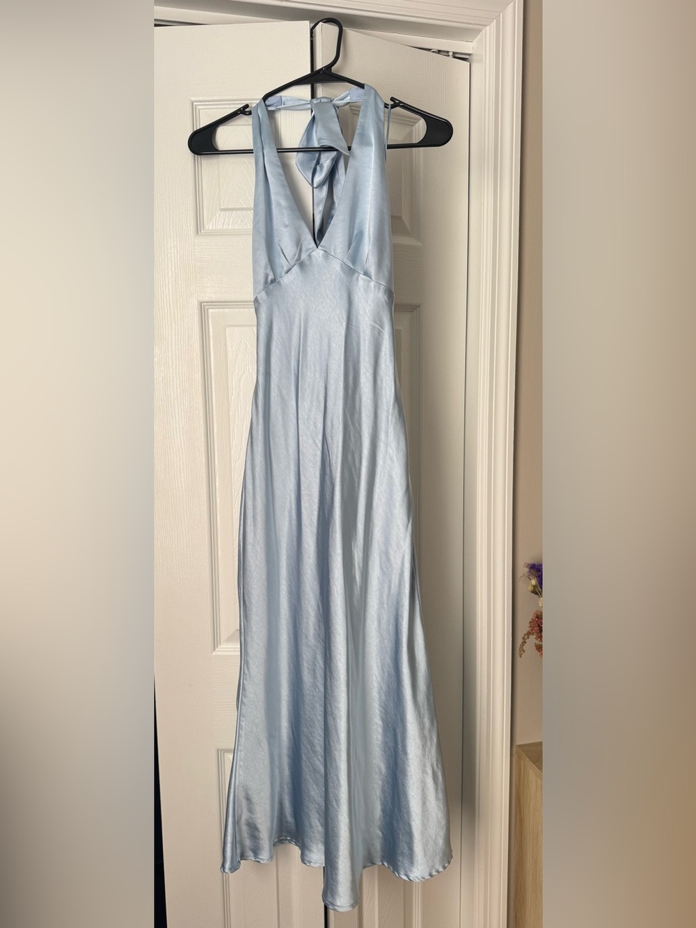 Altar'd State Light Blue Satin Midi Halter Dress